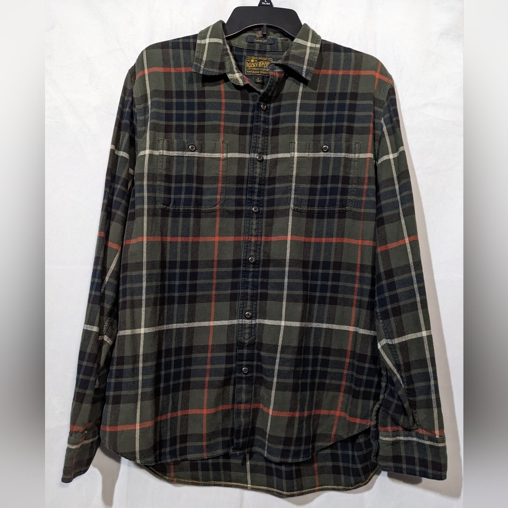 ☘️Lucky Brand Classic Fit Long Sleeve Plaid Soft Flannel Button Down Shirt Sz L